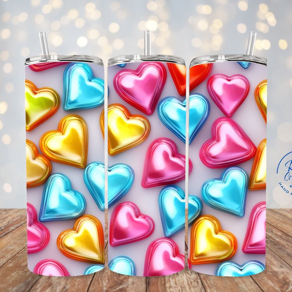 3D Heart Tumbler, 3D Tumbler, Colorful Heart Mug, 20oz Skinny Tumbler